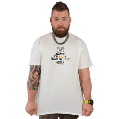 BJ in the "I Promise I'm Nicer Than My Face Looks" t-shirt